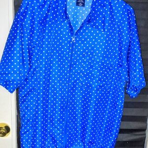 Men's Blue Polka Dot Short-Sleeve Button-Down Shirt